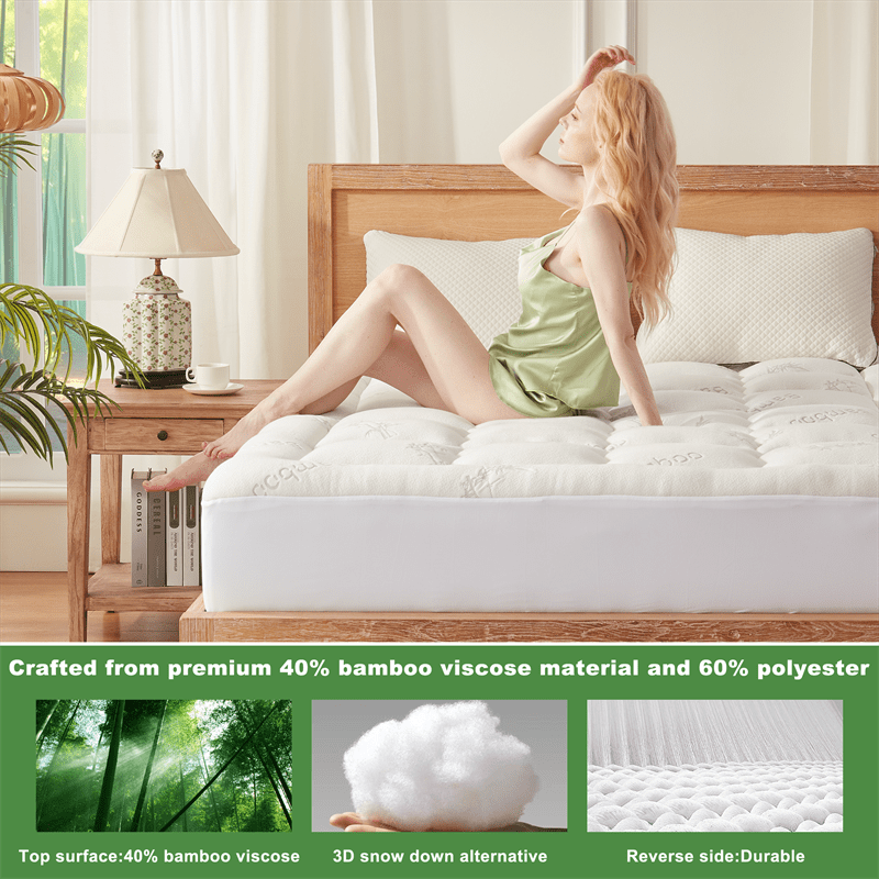Bedlore® 3D Fill Luxurious Bamboo Mattress Topper, Soft and Cozy