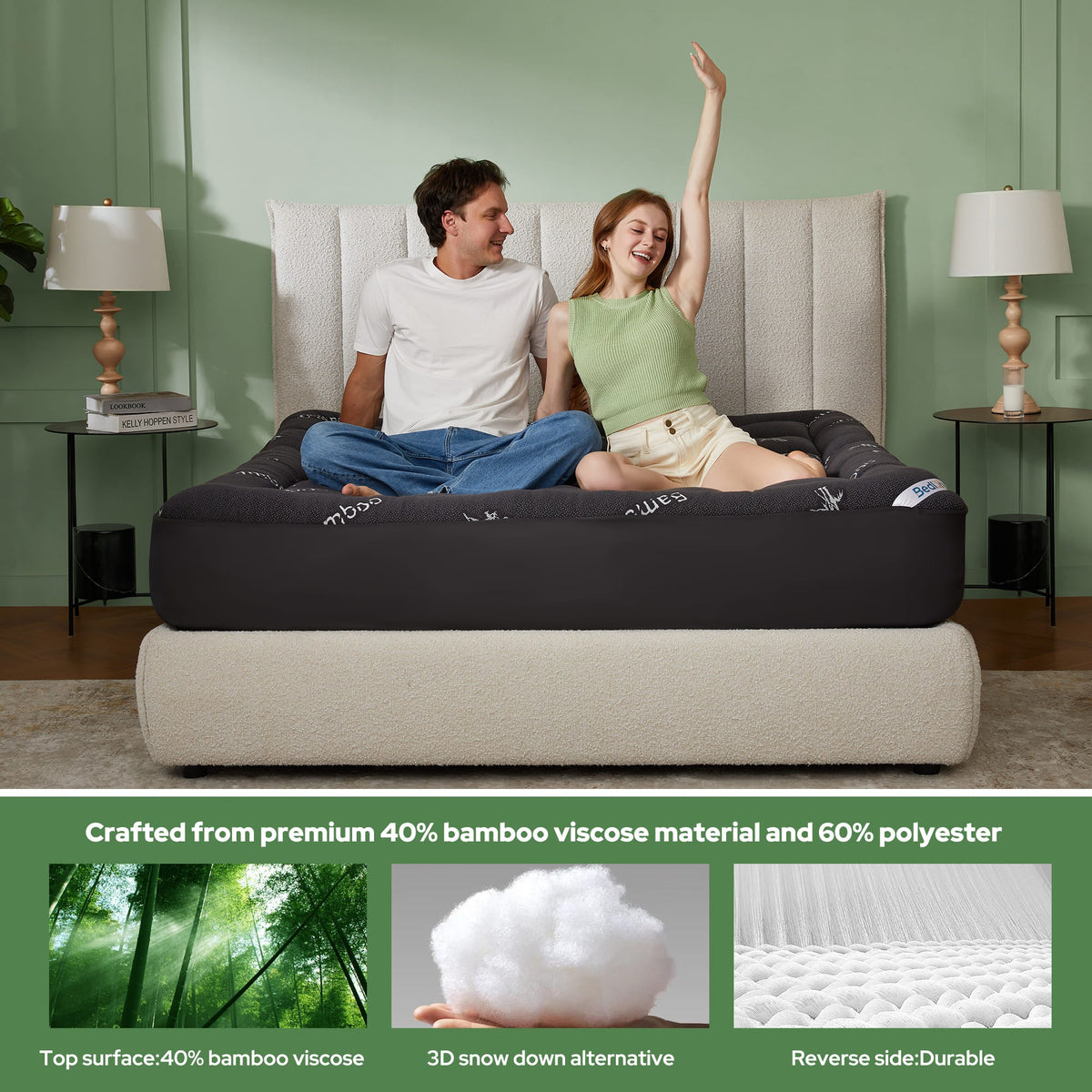 Bedlore® 3D Fill Luxurious Bamboo Mattress Topper, Soft and Cozy